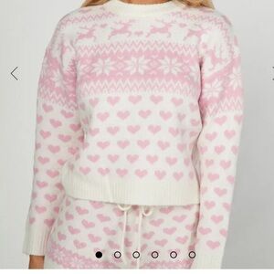 BOUX Avenue Fairisle Pink and Ivory Knit Sweater In Ivory Mix | UK 10 or US 6